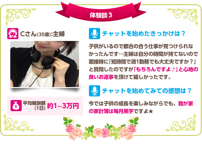 体験談3　Cさん(35歳):主婦　 チャットレディー ライブチャット アルバイト